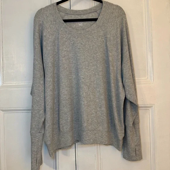 OFFLINE by Aerie Thumbs Up Ribbed Raglan Top - Heather Gray - Picture 6 of 7